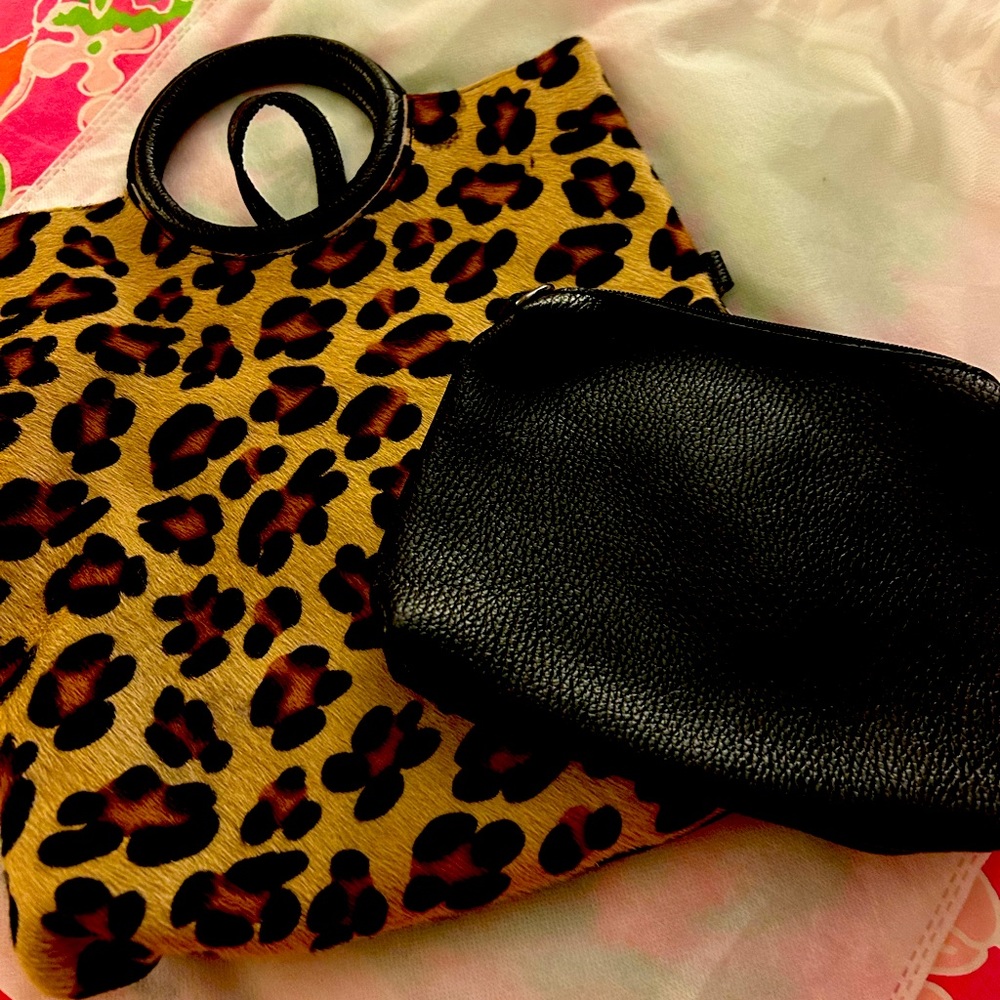 Leather and calf hair cheetah purse